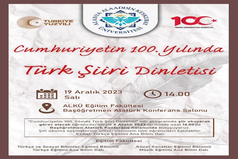 Cumhuriyetimizin 100. Yılında Türk Şiiri Dinletisi